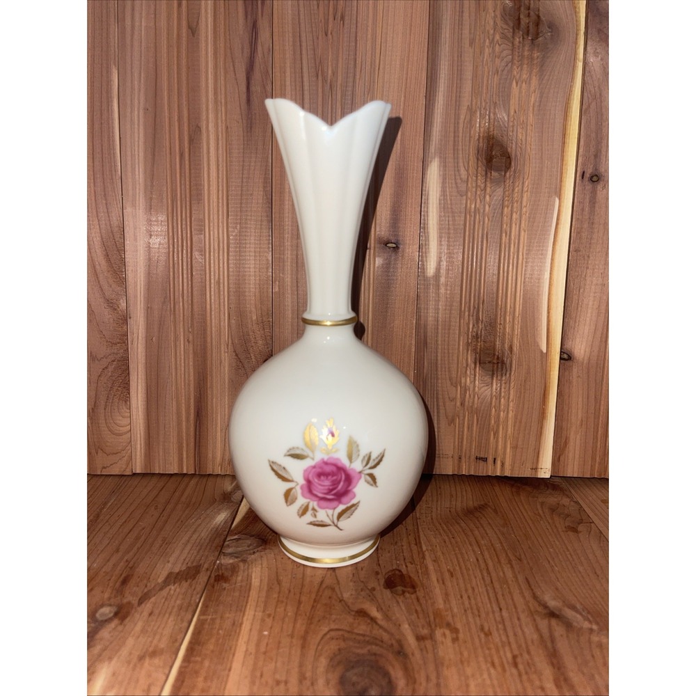 VTG 8"LENOX RHODORA Rose Bud Heart Shape Spout 24k Gold Trim USA Grannycore